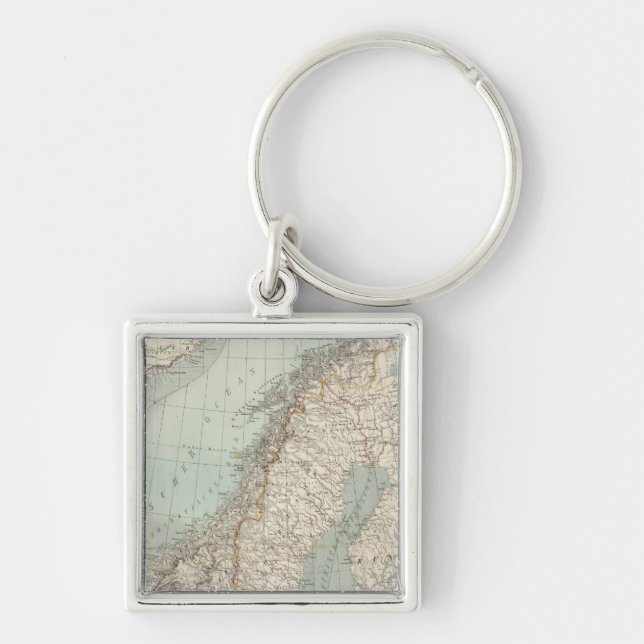 Sverige, Norge, Danmark 2 Fyrkantig Silverfärgad Nyckelring (Framsidan)
