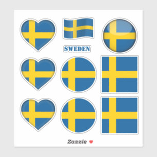 Sverige och Flagga, hjärta/sport Klistermärken