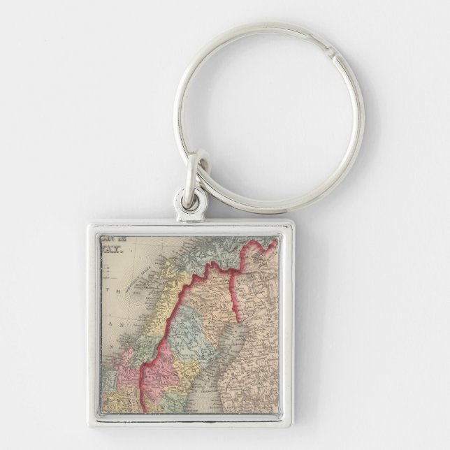 Sverige och Norge Fyrkantig Silverfärgad Nyckelring (Framsidan)