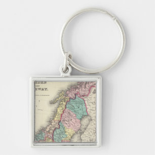 Sverige och Norge Fyrkantig Silverfärgad Nyckelring