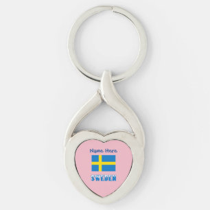 Sverige och svensk flagga personlig twisted heart silverfärgad nyckelring