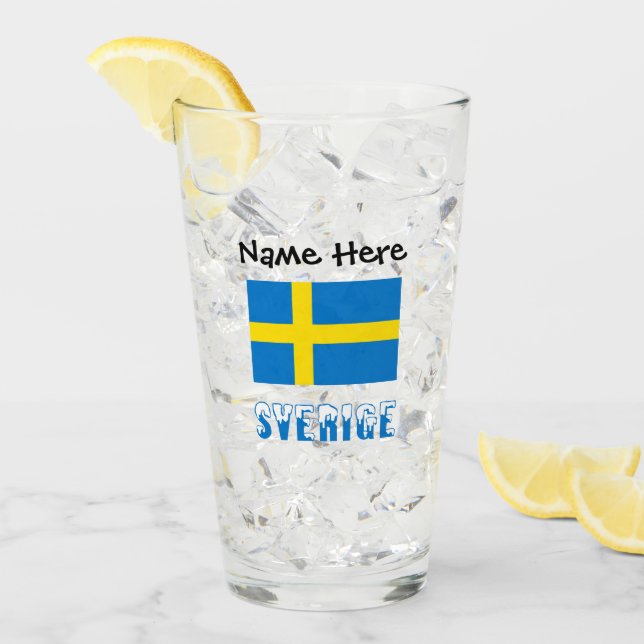 Sverige och Svenska Flagga Personlig Glaskopp (Framsida Ice)