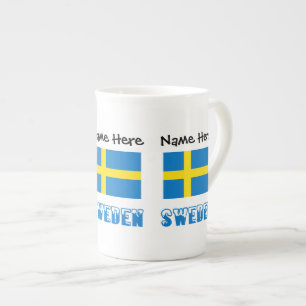 Sverige och svenska flaggan med ditt namn benporslin mugg