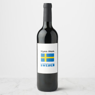 Sverige och svenska flaggan med ditt namn vinflaska etikett