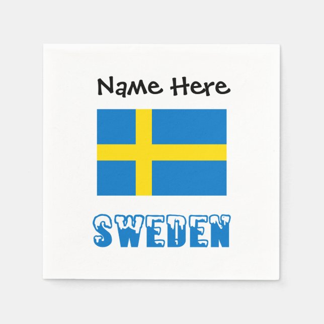 Sverige och svenskt Flagga med ditt namn Pappersservett (Framsidan)