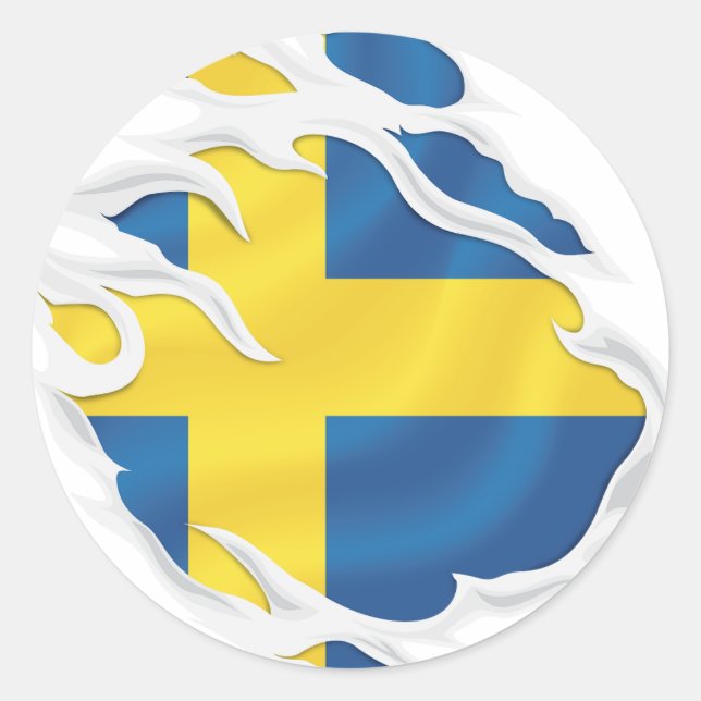 Sverige Rippad Flagga-rund etikett (Framsida)