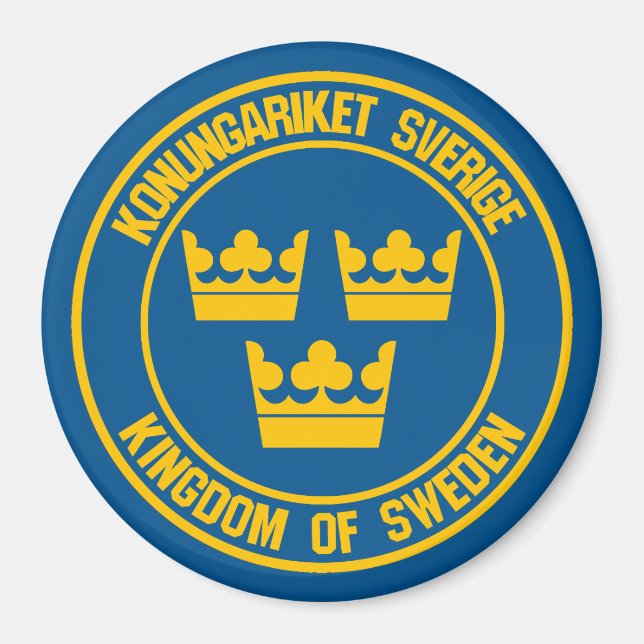 Sverige Round Emblem Magnet (Framsidan)