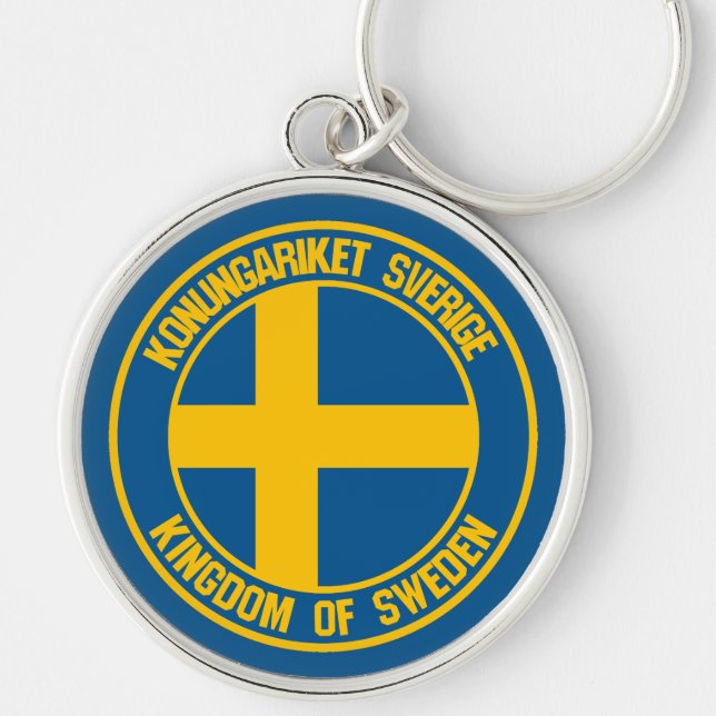 Sverige Round Emblem Rund Silverfärgad Nyckelring (Framsidan)