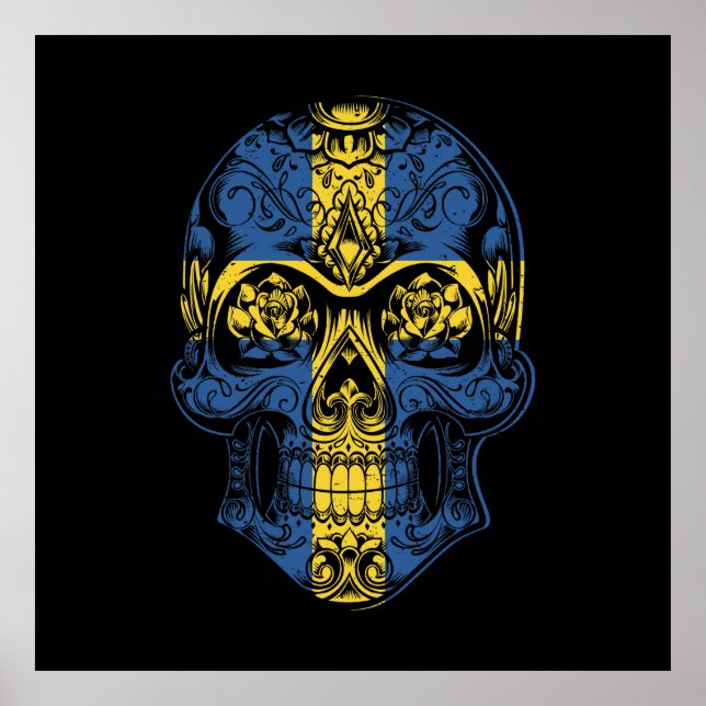 Sverige Skull och Ro Flagga Poster (Framsidan)