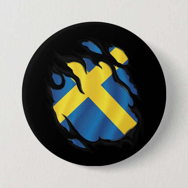 Sverige Sönderriven Flagga Knapp (Framsida)