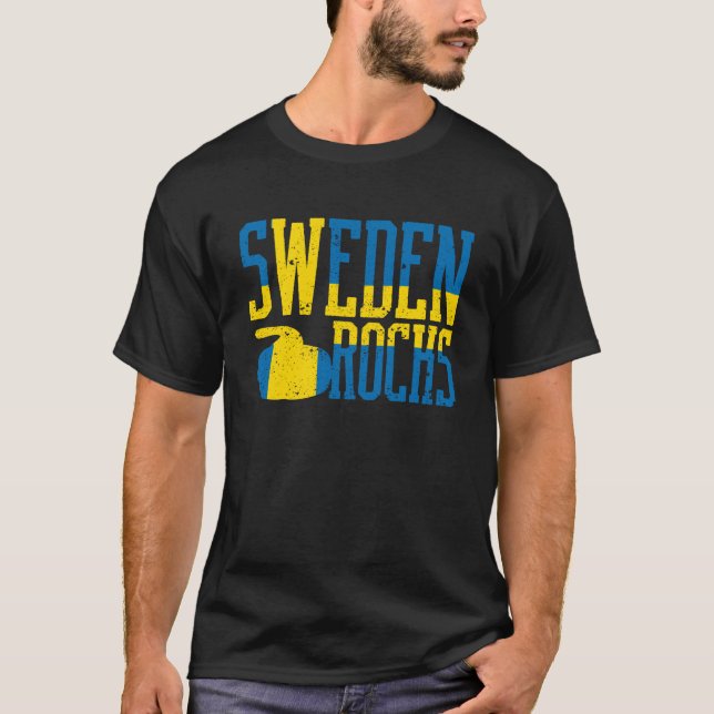 Sverige Sten Curling Stone svensk Flagga T Shirt (Framsida)