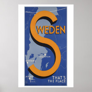 Sverige Stockholm Malmö Göteborg Vintage Resa Poster