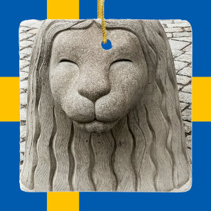 Sverige Stone Lejon Statue Stockholm Photo Julgransprydnad Keramik