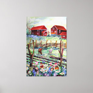 Sverige Stuga Farm Scandinavian Farmhouse Canvastryck