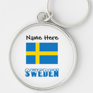 Sverige Svensk Flagga Svart Personalisering  Rund Silverfärgad Nyckelring