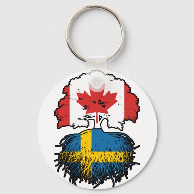 Sverige Svenska Canadian Träd Roots Flagga Nyckelring (Framsida)
