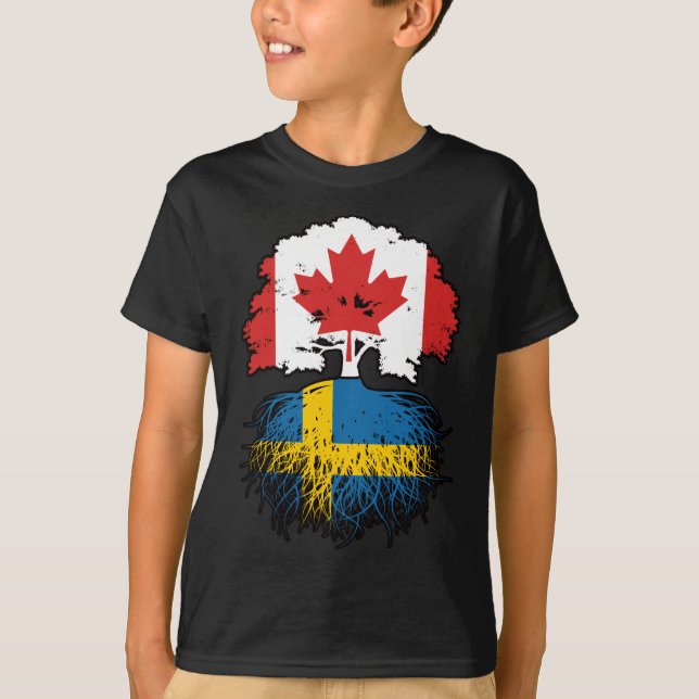 Sverige Svenska Canadian Träd Roots Flagga T Shirt (Framsida)