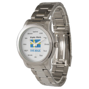 Sverige Svenska Flagga Svart Personalisering Armbandsur