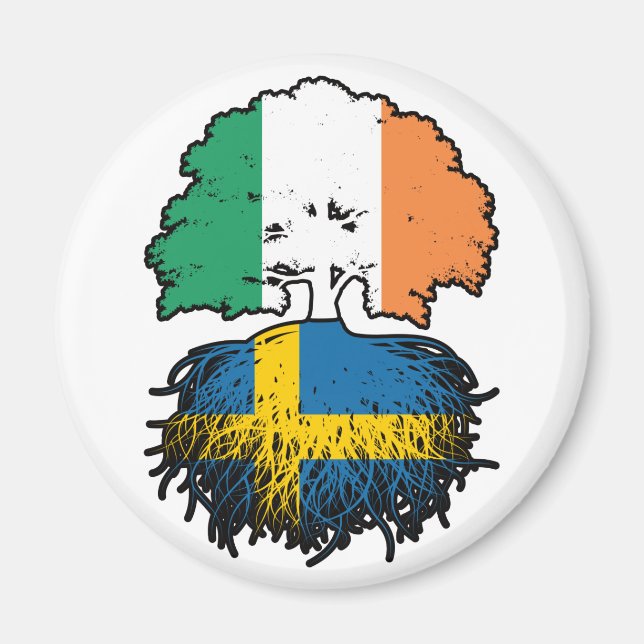 Sverige Svenska Irish Ireland Träd Roots Flagga Magnet (Framsidan)