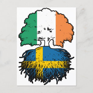 Sverige Svenska Irish Ireland Träd Roots Flagga Vykort