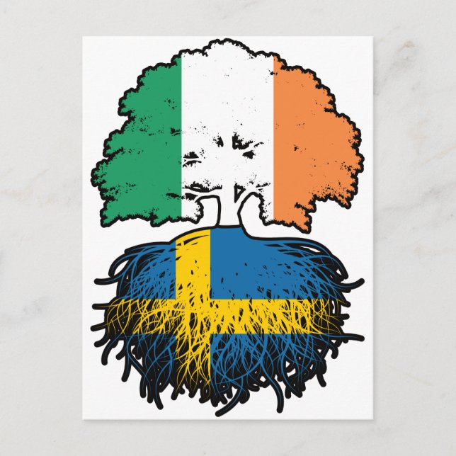 Sverige Svenska Irish Ireland Träd Roots Flagga Vykort (Framsida)