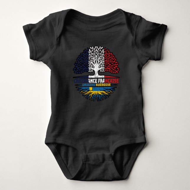 Sverige Sveriges Fransk Frankrike Träd Roots Flagg T Shirt (Framsida)