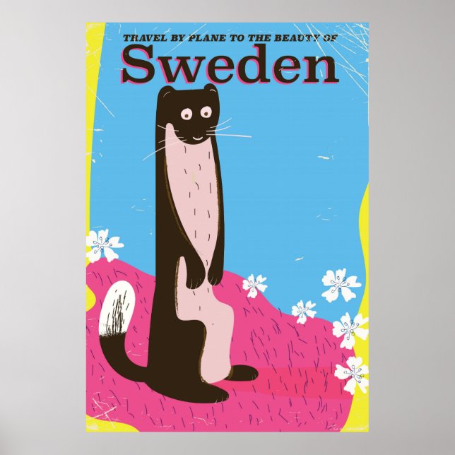 Sverige Tecknad vintage resor poster (Framsidan)