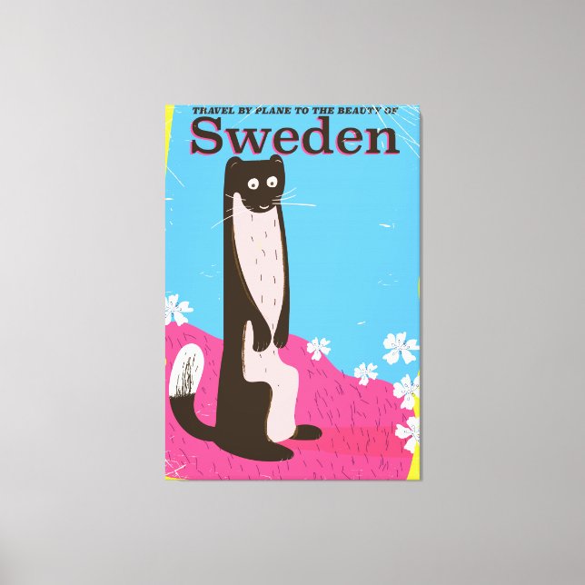 Sverige Tecknad vintage resor poster Canvastryck (Framsida)