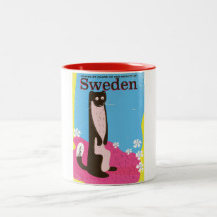Sverige Tecknad vintage resor poster Två-Tonad Mugg