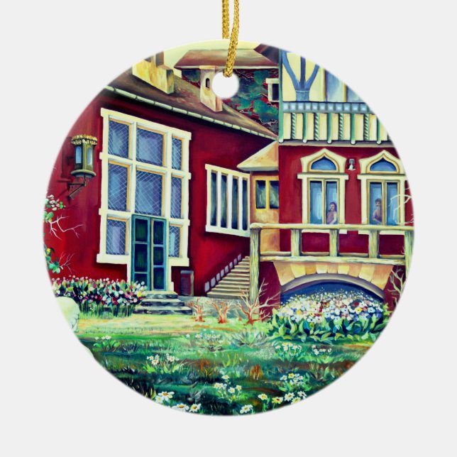 Sverige, traditionellt liggande julgransprydnad keramik (Framsidan)