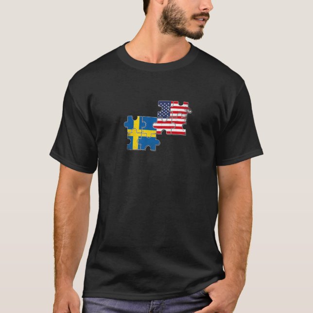 Sverige Usa Kärlek Roots Swedish American Flagga T Shirt (Framsida)