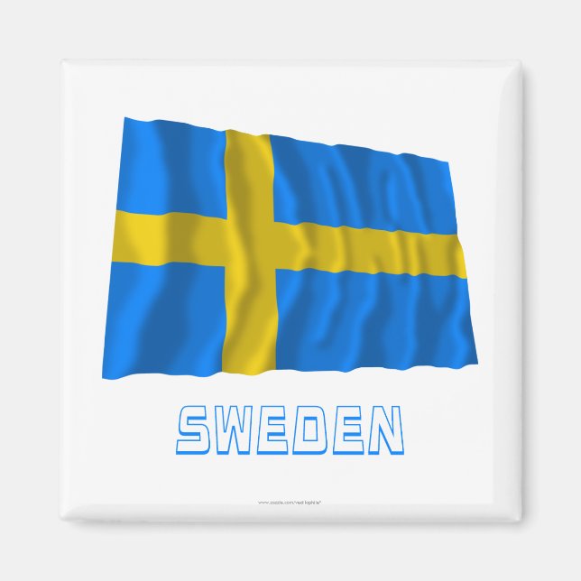 Sverige Wave Flagga med Namn Magnet (Framsidan)