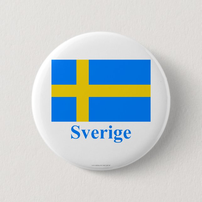 Sverigeflagga med namn i svensk knapp (Framsida)