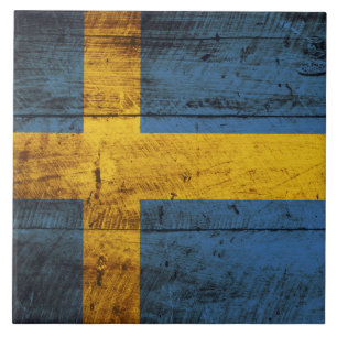Sverigeflagga på gammalt Wood korn Kakelplatta