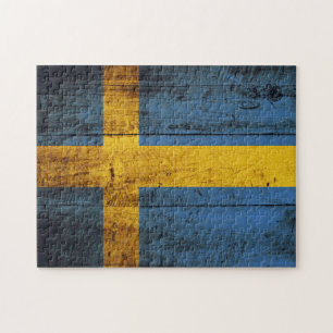 Sverigeflagga på gammalt Wood korn Pussel