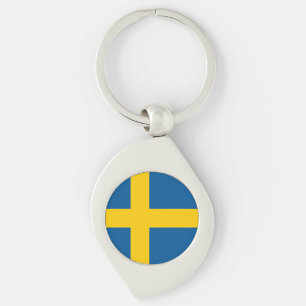 Sverigeflagga Swirl Silverfärgad Nyckelring