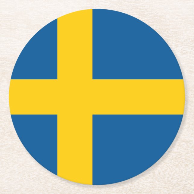 Sverigeflagga Underlägg Papper Rund (Framsidan)