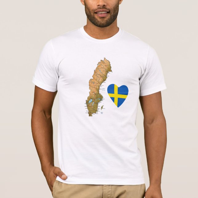 Sverigeflaggahjärta och kartaT-tröja Tee (Framsida)