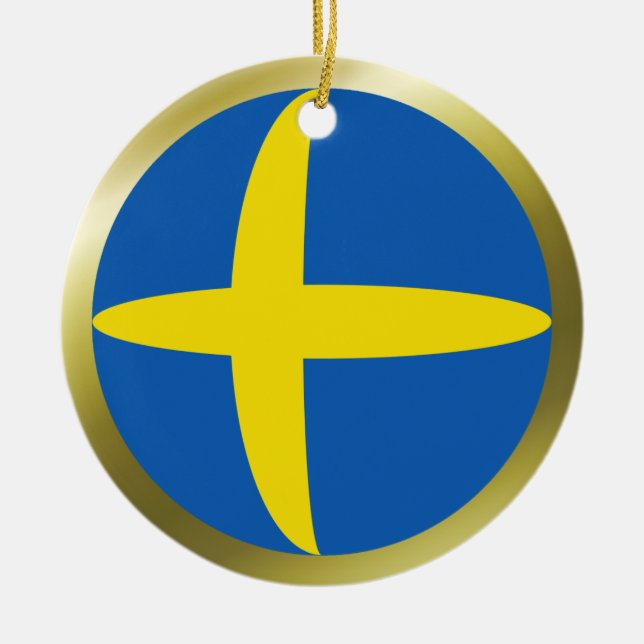 Sverigeflaggaprydnad Julgransprydnad Keramik (Framsidan)