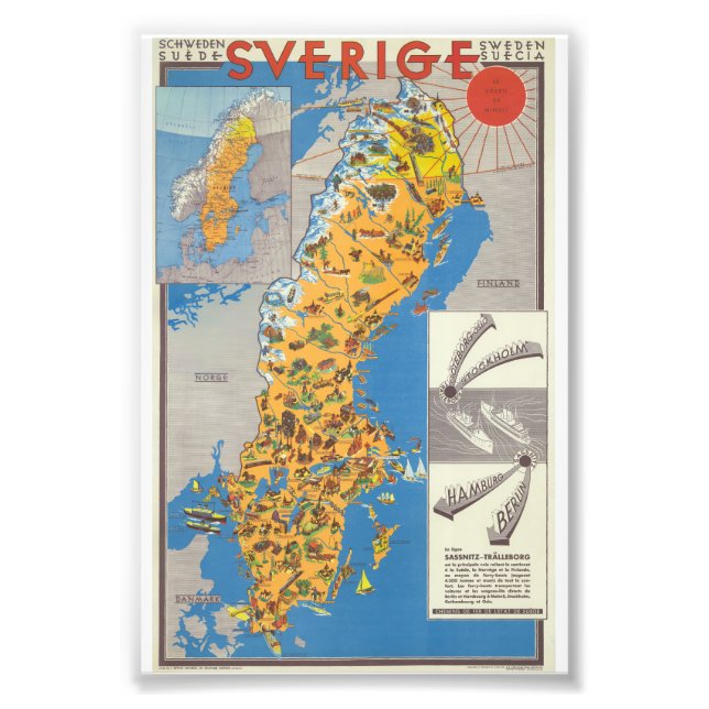 Sverigekarta Fototryck (Framsidan)