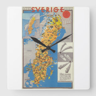 Sverigekarta Fyrkantig Klocka