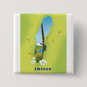 Sverigekarta illustrerad reseaffisch. knapp
