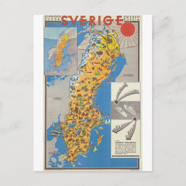 Sverigekarta Vykort (Framsida)