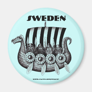 Sverigemagneten med vikings i drekar skrivar magnet