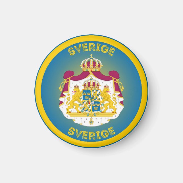Sverigen Jackar Armens cirkelform Magnet (Framsidan)
