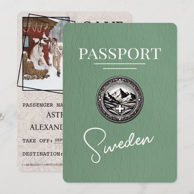 Sverigen Sage Grönt Passport Spara datum Datumet (Fram/baksida)