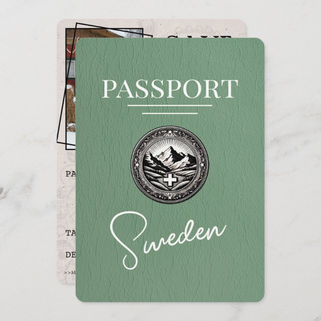 Sverigen Sage Grönt Passport Spara datum Spara Datumet (Fram/baksida)