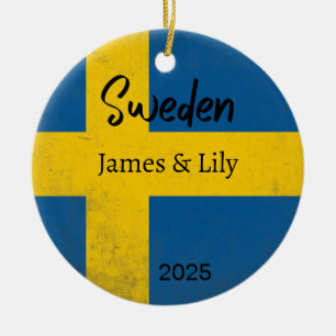 Sverigens Flagga Ornament, Personligens Sverige Julgransprydnad Keramik