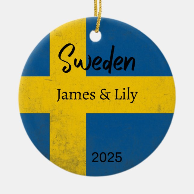 Sverigens Flagga Ornament, Personligens Sverige Julgransprydnad Keramik (Framsidan)