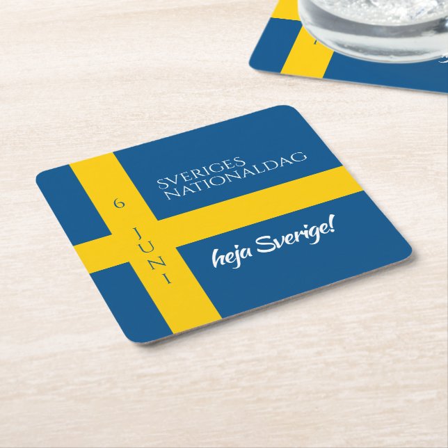 Sveriges nationaldag - Sveriges riksdag - Flagga Underlägg Papper Kvadrat (Vinklad)